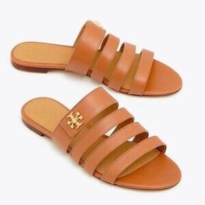 Tory Burch Kira Strappy Flat Slide Sandals.